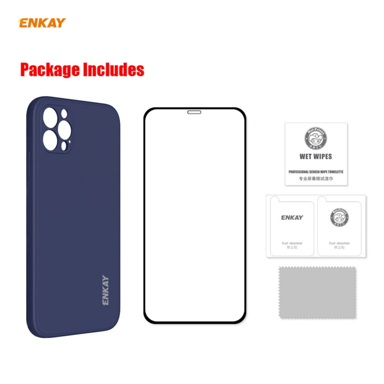 For iPhone 12 Pro Hat-Prince ENKAY ENK-PC0692 Liquid Silicone Straight Edge Shockproof Case + 0.26mm 9H 2.5D Full Glue Tempered Glass Film, For iPhone 12 Pro